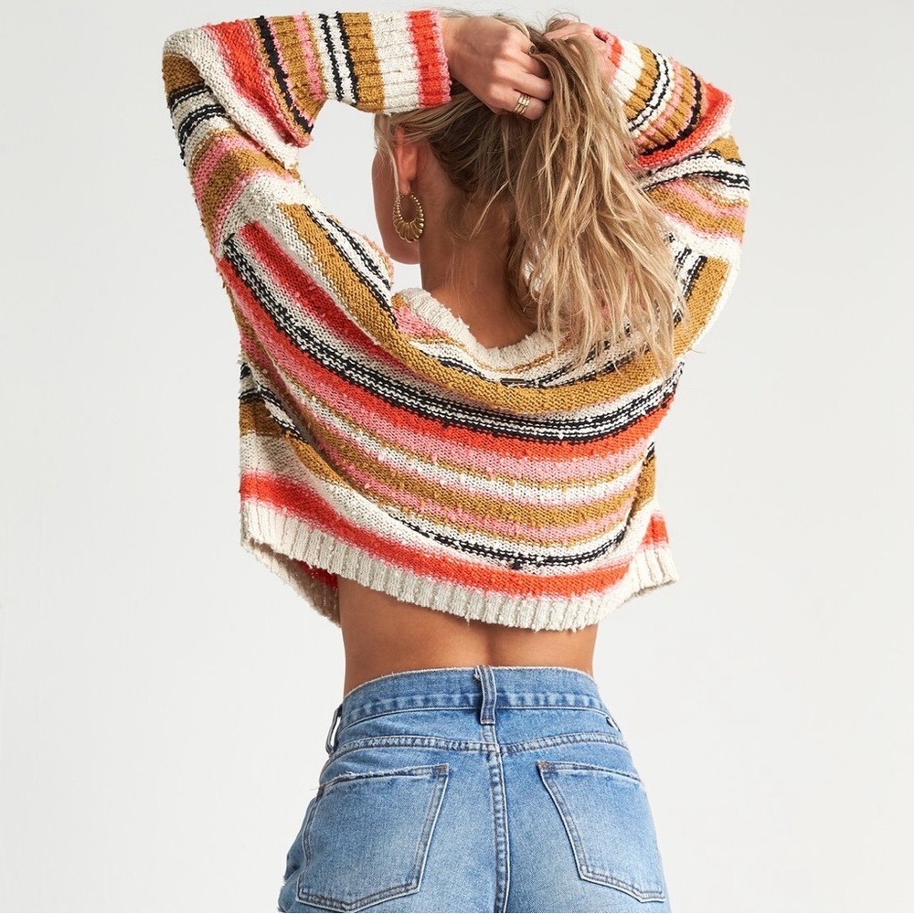 BillaBong Easy Going Striped Jumper Cropped Sweater Medium - Picture 2 of 7